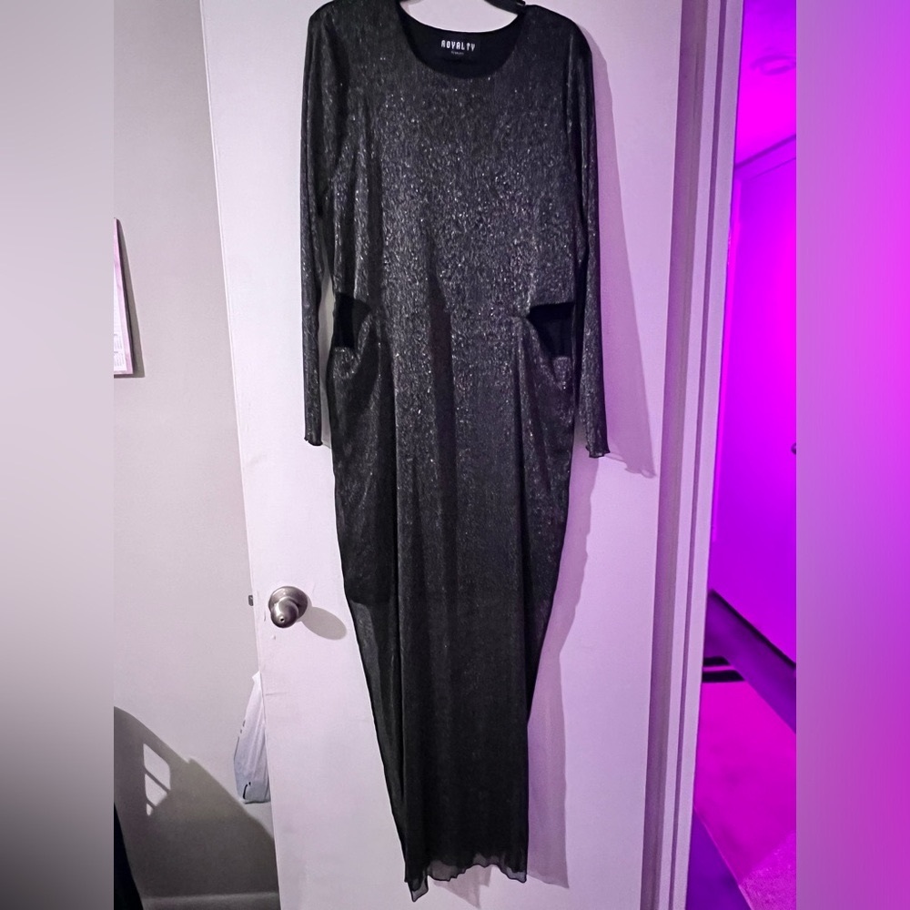Royalty by Maluma Women's Metallic-Threaded Side-Cutout Dress Black NWT - XXXL